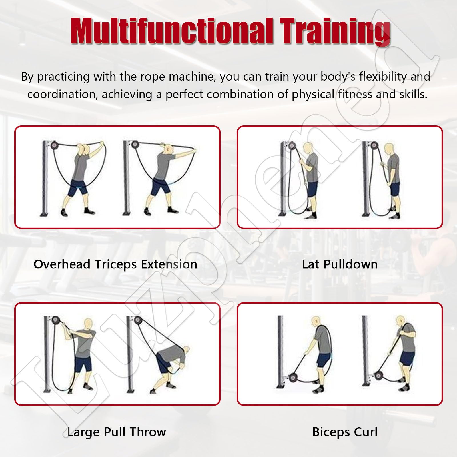 Máquina de entrenamiento de resistencia con cuerda de tríceps ajustable para resistencia muscular y entrenamiento de la parte superior del cuerpo
