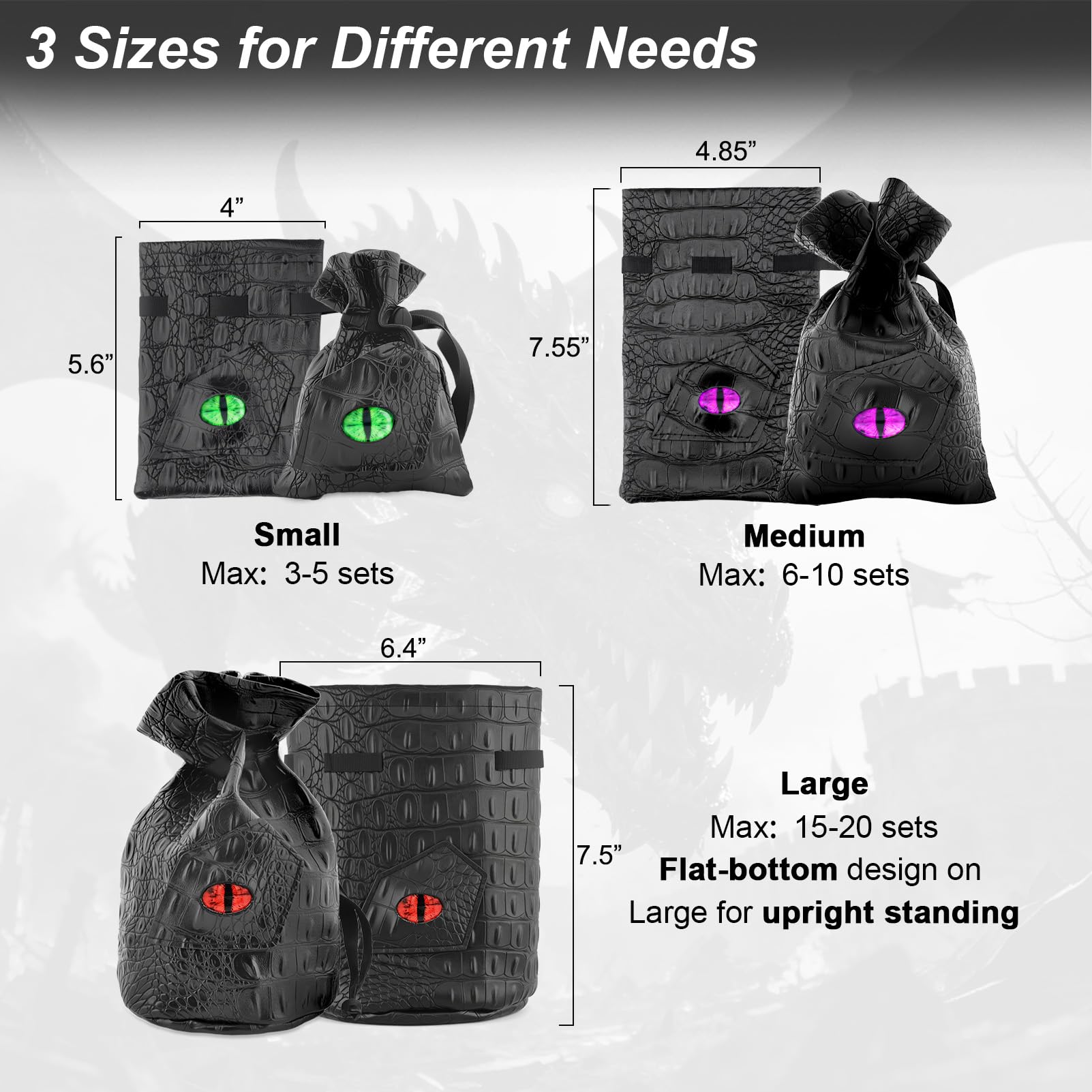 Haxtec Dragon Dice Bag PU Leather DND Dice Pouch with 3D Glass Dragon Eye, Small Drawstring Bag for Dungeons & Dragons, D&D Gamer Gifts for Dragon Lovers, Patent D893867