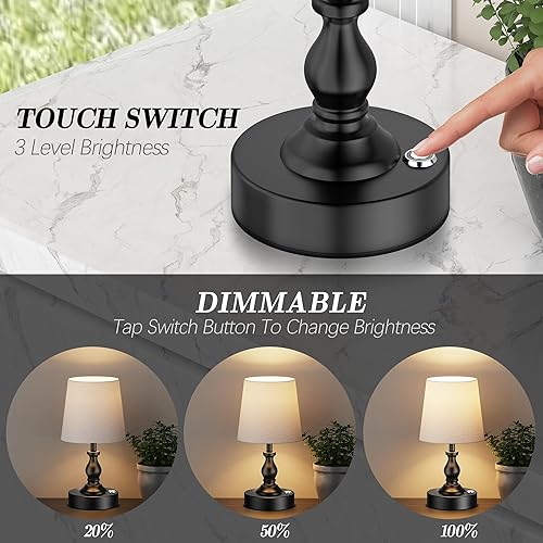Miniatura 2 de PARTPHONER Mini Cordless LED Table Lamp, 5200mAh Rechargeable Battery Operated Lamp, 3-Level Brightness, Touch Dimmable Desk Lamp, Bedside Night
