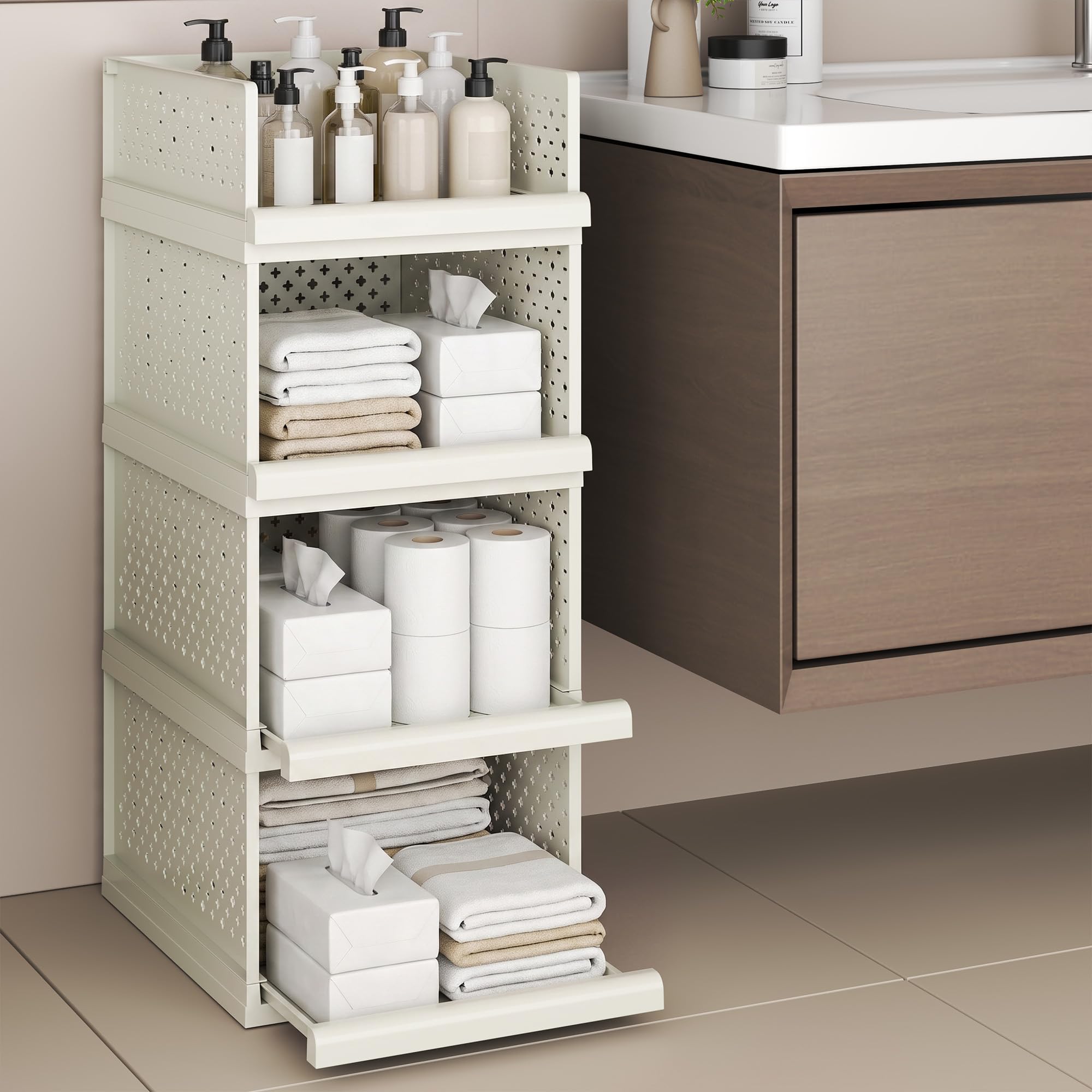 Tiroirs de rangement, 32,5 cm de large, étagère empilable pour salle de