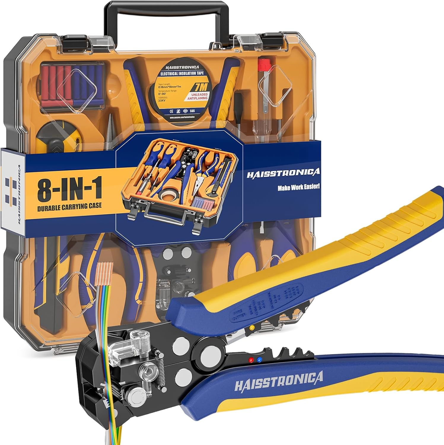 haisstronica 8 IN 1 Electrician Tool Set, Self-Adjusting Wire Stripper Kit+Self-Adjusting Wire Stripper