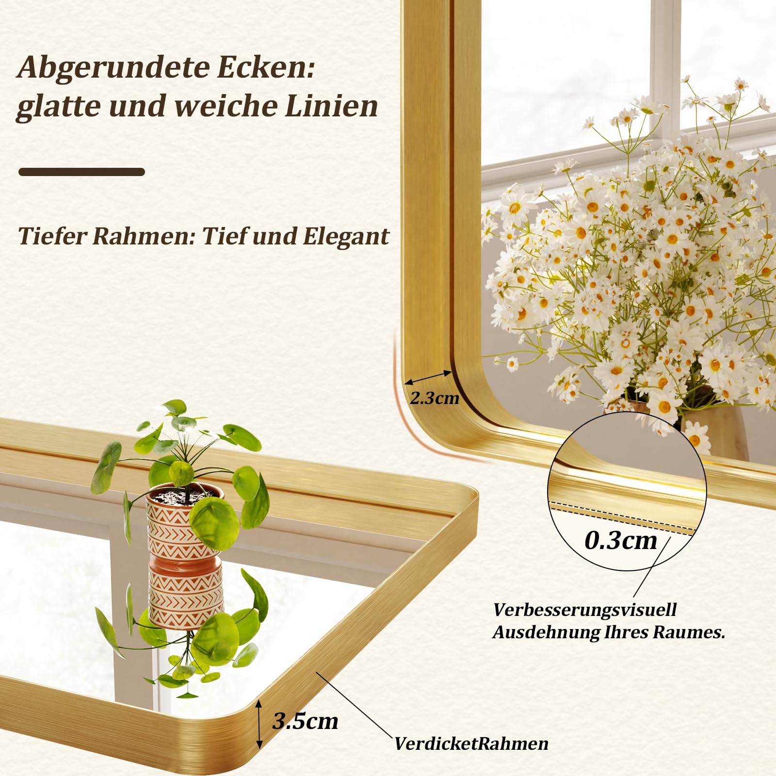 Koonmi 75 x 122 cm wandspiegel, rechthoekig metalen frame, badkamerspiegel, ronde hoek, wandspiegel voor badkamer, woonkamer, wandmontage, horizontaal of verticaal, goud