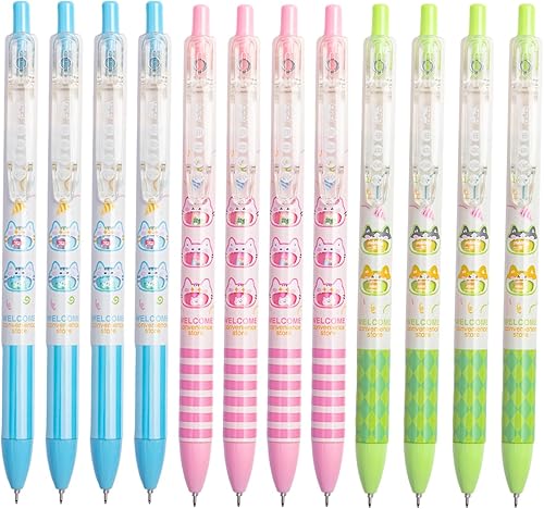 Miniatura 1 de M&G 12 bolígrafos de gel de dibujos animados, bolígrafos kawaii, bolígrafos para gatos, artículos de papelería, tinta negra, 0.020 in, suministros