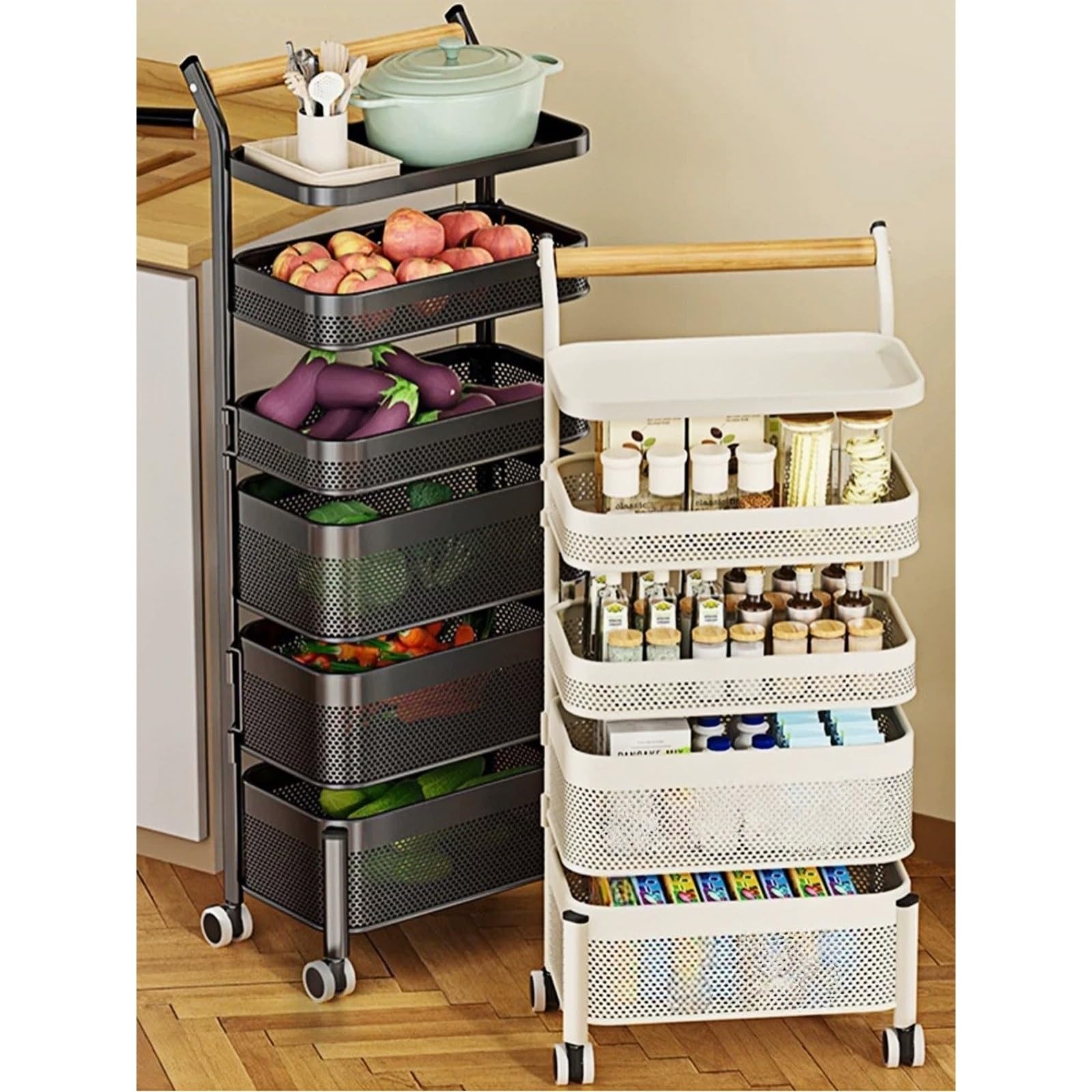 Użytkowy wózek na kółkach Obrotowy wózek kuchenny Slim Gap Wielopoziomowy organizer na przekąski i produkty kółkach