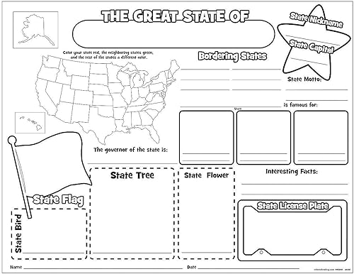 Pósteres de papel blanco para colorear tu propio All About My State, 22 x 17 pulgadas, (30 unidades), manualidades de geografía divertida, atractiva