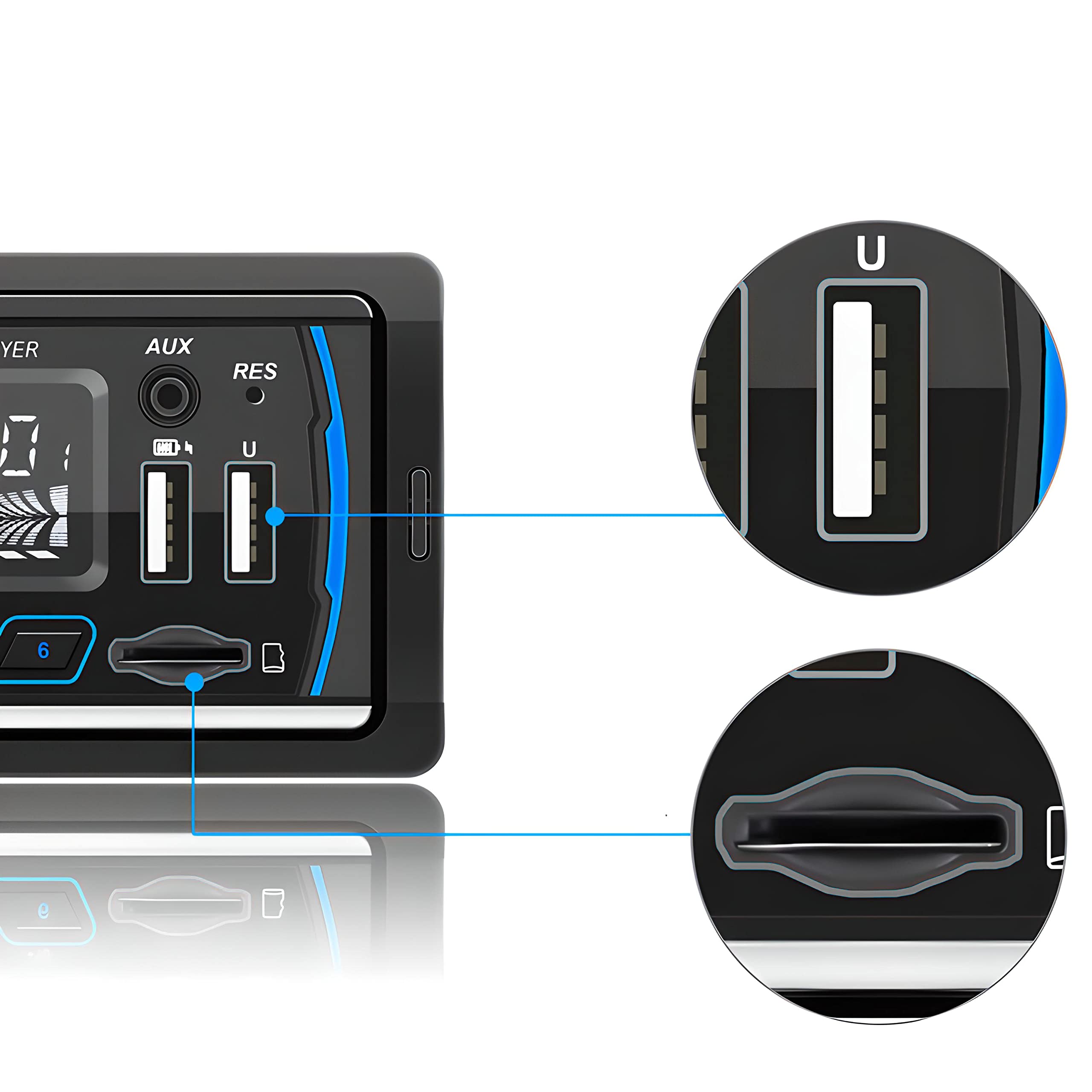 Retoo Radio samochodowe z zestawem głośnomówiącym Bluetooth i pilotem zdalnego sterowania, 1 odtwarzacz MP3 DIN z 2 USB do odtwarzania muzyki i ładowania, kolory RGB, tuner radiowy FM i antena z MP3