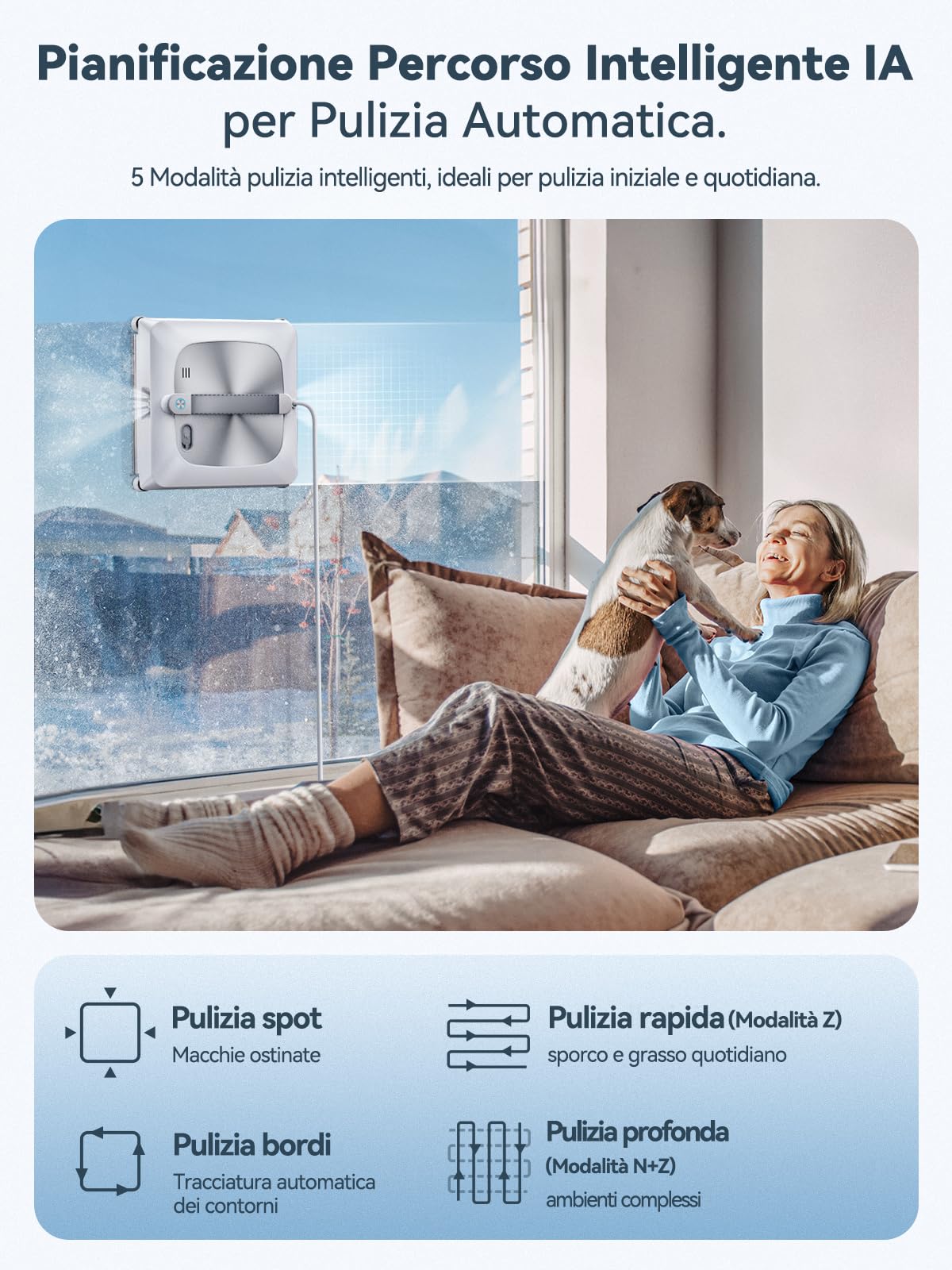 Robot Lavavetri Aggiornato 2026 6ª Gen, Doppie Spazzole Rullo, 4 Spazzole Angolari, Aspirazione 9000Pa, 6 Ugelli, Serbatoio 110ml, Navigazione Intelligente, Pulizia Regolabile, Sistema Anticaduta W56S