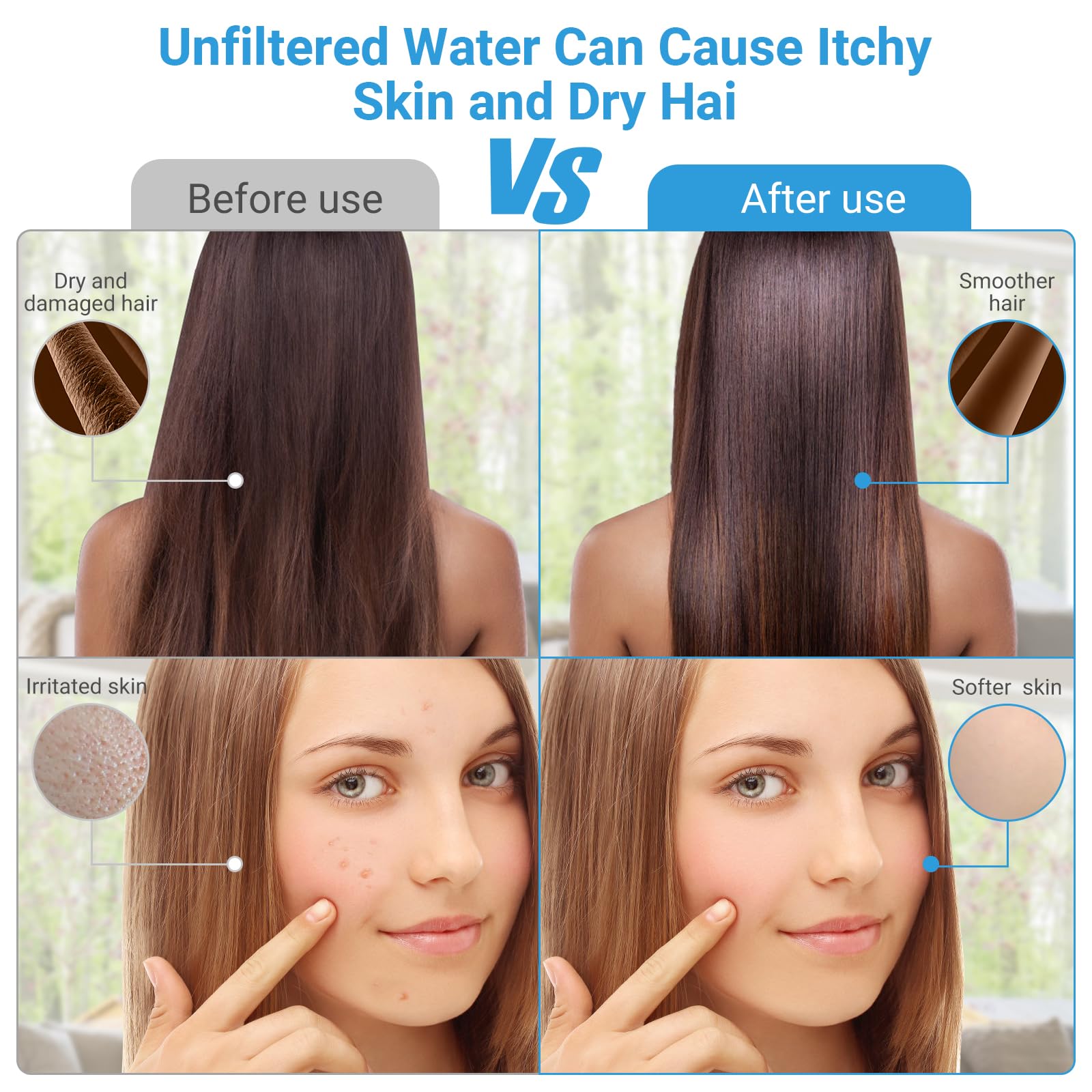 Filtro doccia – Filtro in cotone PP da 5 micron, include 3 cartucce extra, filtraggio dell'acqua e accessori doccia per cucina e scaldabagno