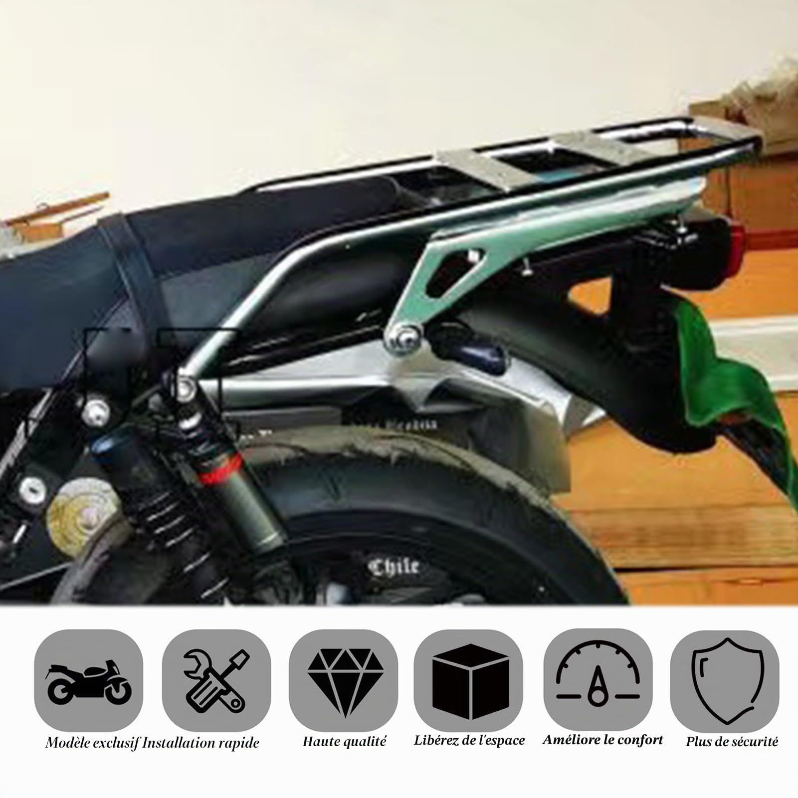 Compatible avec Honda CB1100 CB1100 EX CB1100 RS 11-22 Porte-bagages arrière chromé Porte-bagages arrière en acier Support de top case Accessoires de moto (CB1100 RS)