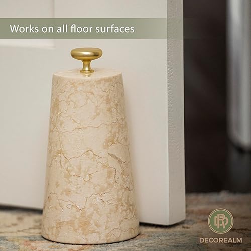 Miniatura 6 de Tope de puerta decorativo de mármol crema, bonito tope de puerta con mango de hierro fundido, tope de puerta pesado para tu puerta interior o