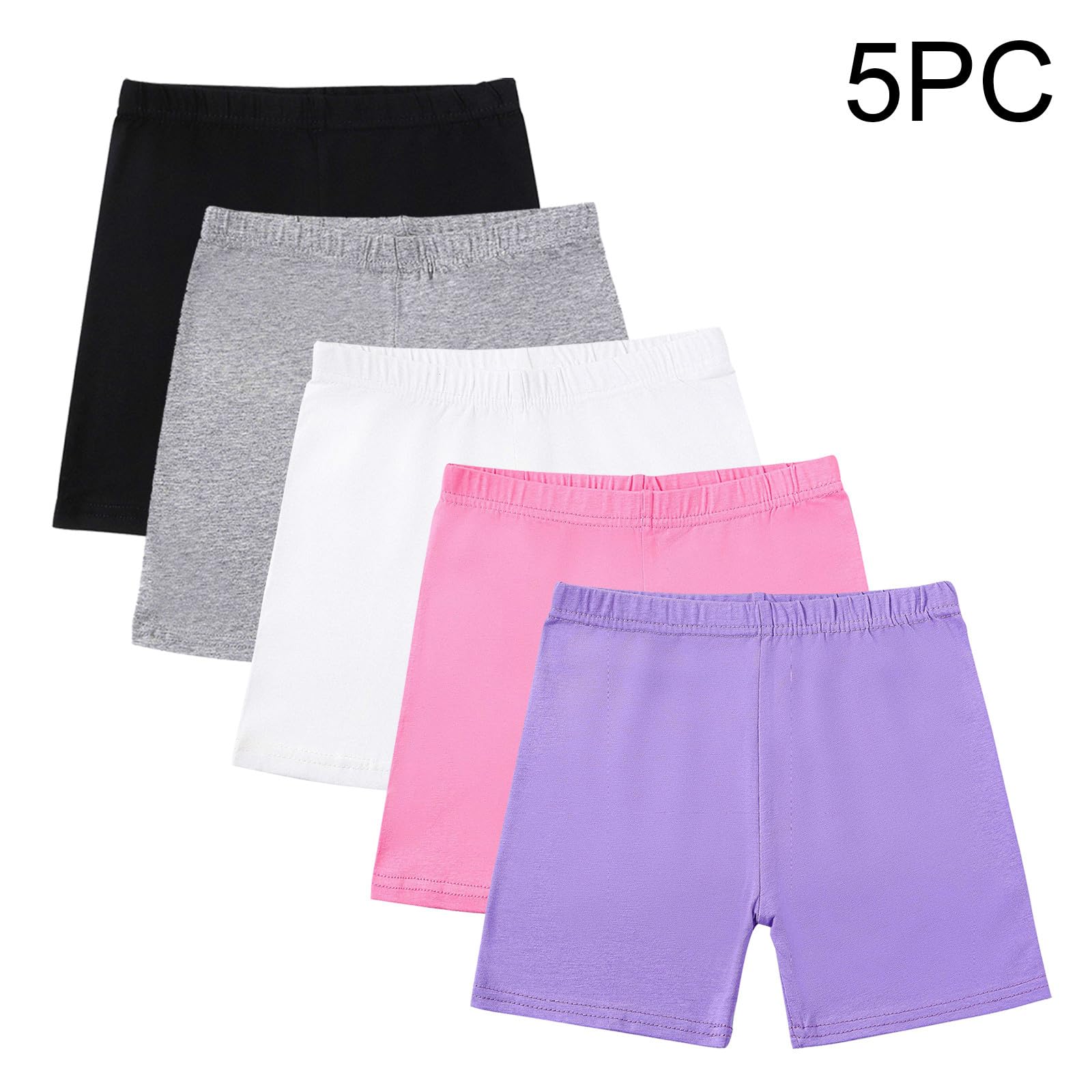 Lot de 5 shorts pour fille - Legging court d'été - Short de cyclisme en coton - Couleur unie - Short de sport stretch - Pantalon de yoga - Taille élastique - 5-14 ans