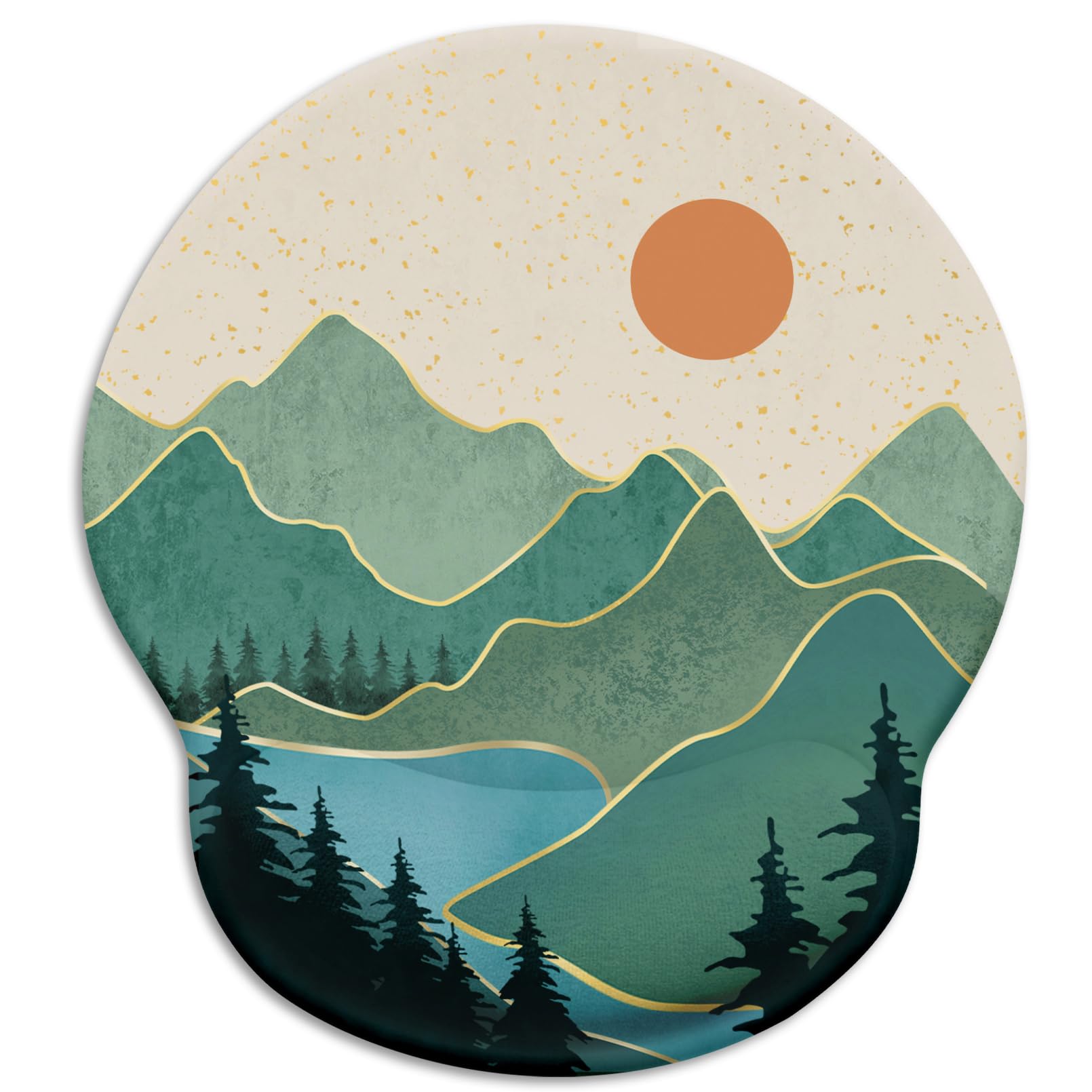 Ergonomic Mouse Pad with Wrist Rest, Sunrise Mountain Gaming Mousepad with Non-Slip Pain Relief PU Base, Funny Wrist Support, Cute Office Desk Accessory