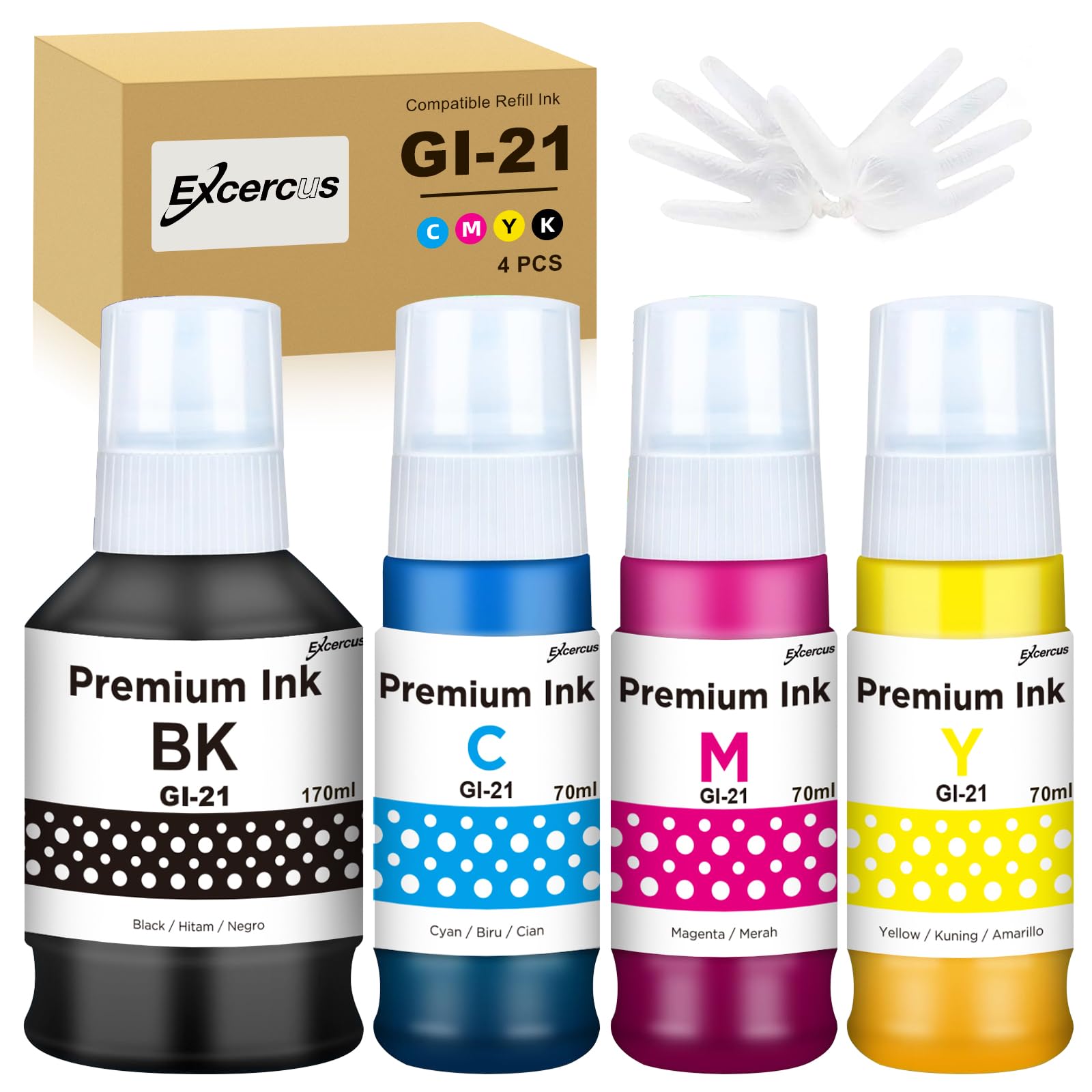 EXCERCUS GI-21 Ink Bottles Compatible for Canon GI-21 GI21 Ink Refill Bottles for Canon G1220 G1230 G2260 G2270 G3260 G3262 G3270 G3272 G3290 G4270