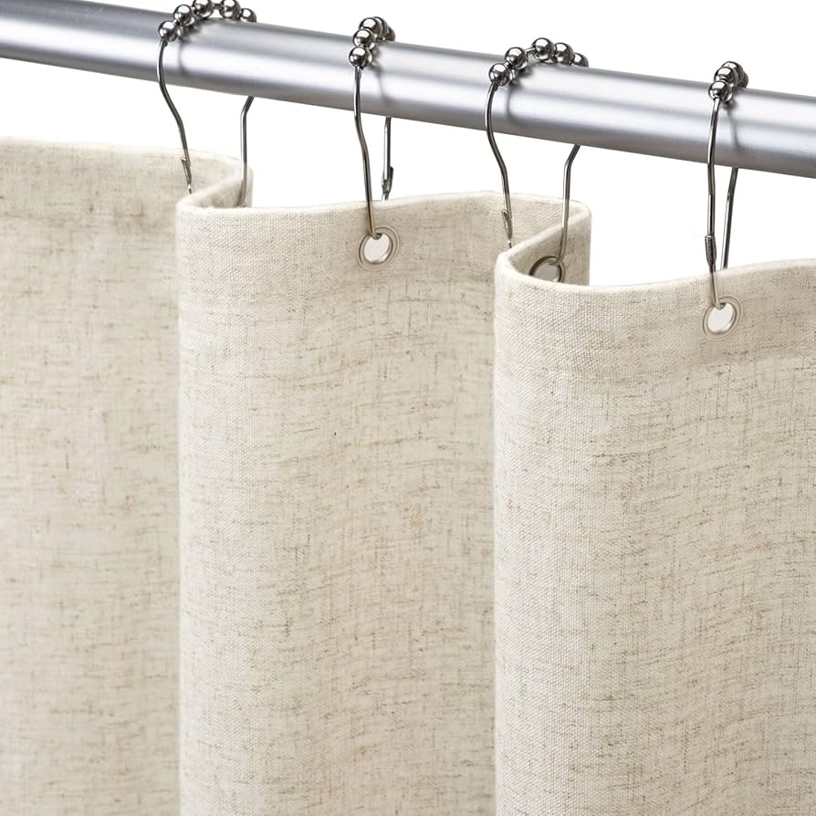 Awellife Shower Curtain Linen Cream Farmhouse Shower Curtains for Bathroom Natural Cloth Cotton Fabric Liner 72 x 72 Inch