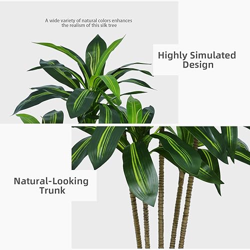 Miniatura 7 de ASTIDY Árbol de Dracaena artificial de 5 pies, árbol sintético con maceta alta negra, planta de suelo de yuca tropical falsa en maceta, árbol de