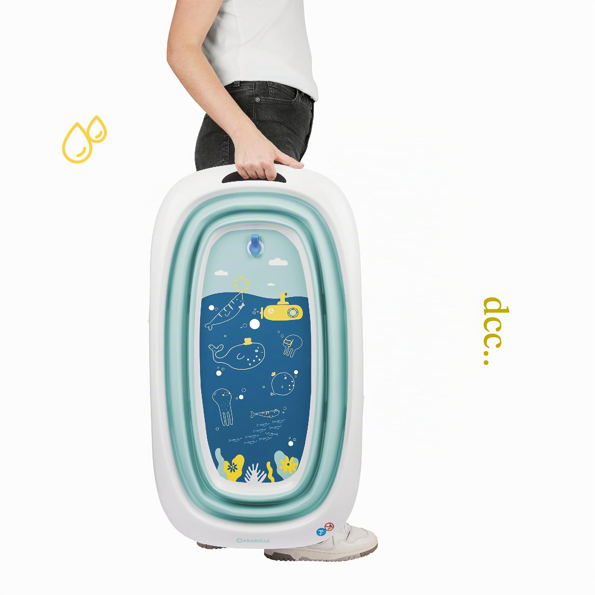 Badabulle Vaschetta da bagno per bambini pieghevole - Ultra compatta - 35 L - Piedini antiscivolo - Tappo di scarico & indicatore di temperatura - Maniglia per trasporto e asciugatura