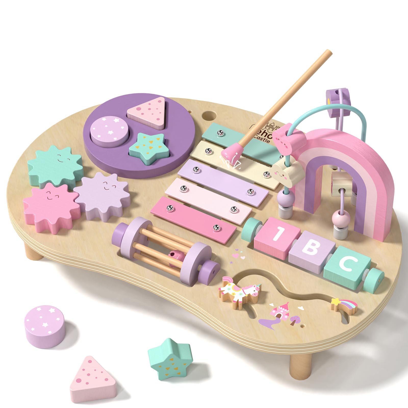 Lehoo Castle Montessori Toys for 1 Year Old, 7-in-1 Wooden Activity Table