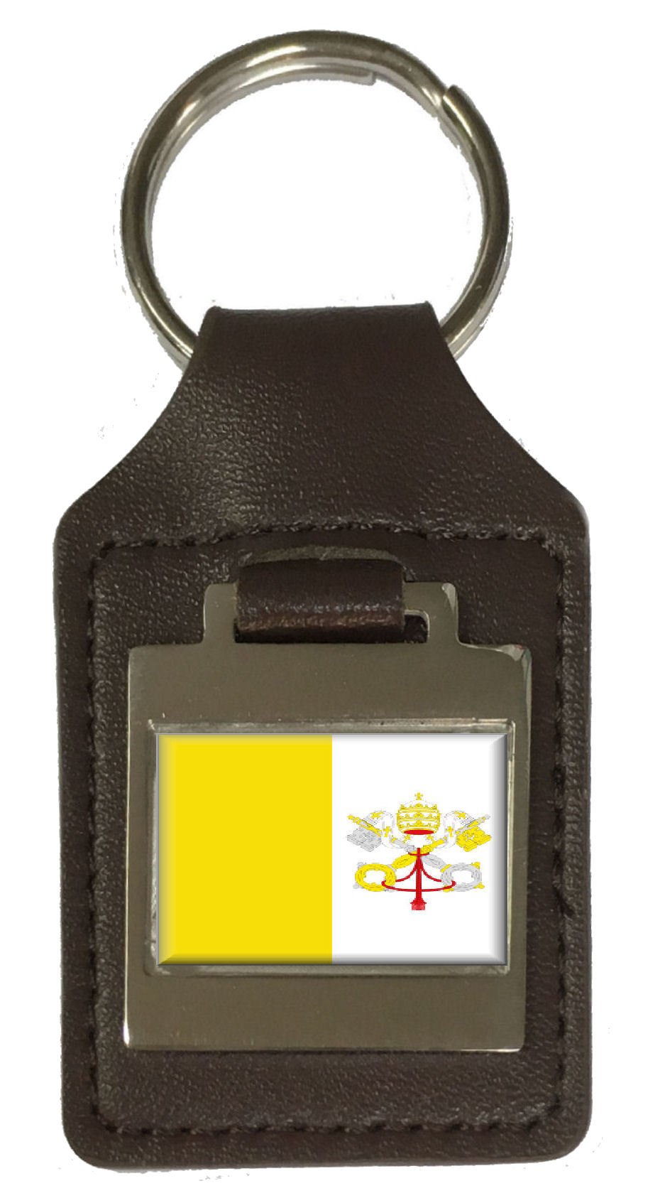 Llavero de Piel con la Bandera de la Ciudad del Vaticano grabada