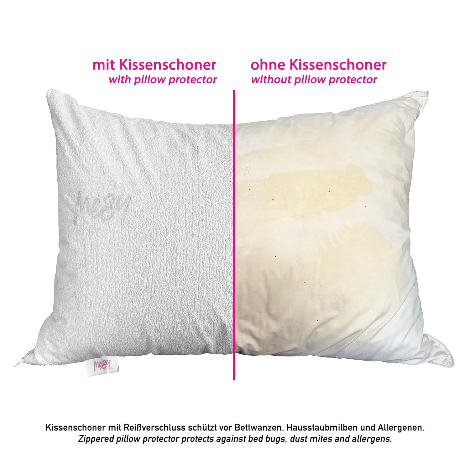 Set of 2 Waterproof Cotton Pillow Protectors with Hidden Zipper. Breathable Pillow Protector, Moisture Protection, Elastic - Image 3