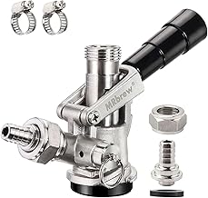 MRbrew All 304 Stainless Steel Keg Coupler, Commercial Sankey Kegerator D System Keg Tap Dispenser for I.D 5/16'' Draft Beer Line Gas Brewing Tubing with Check Valve Sealing Washer Hose Clamp