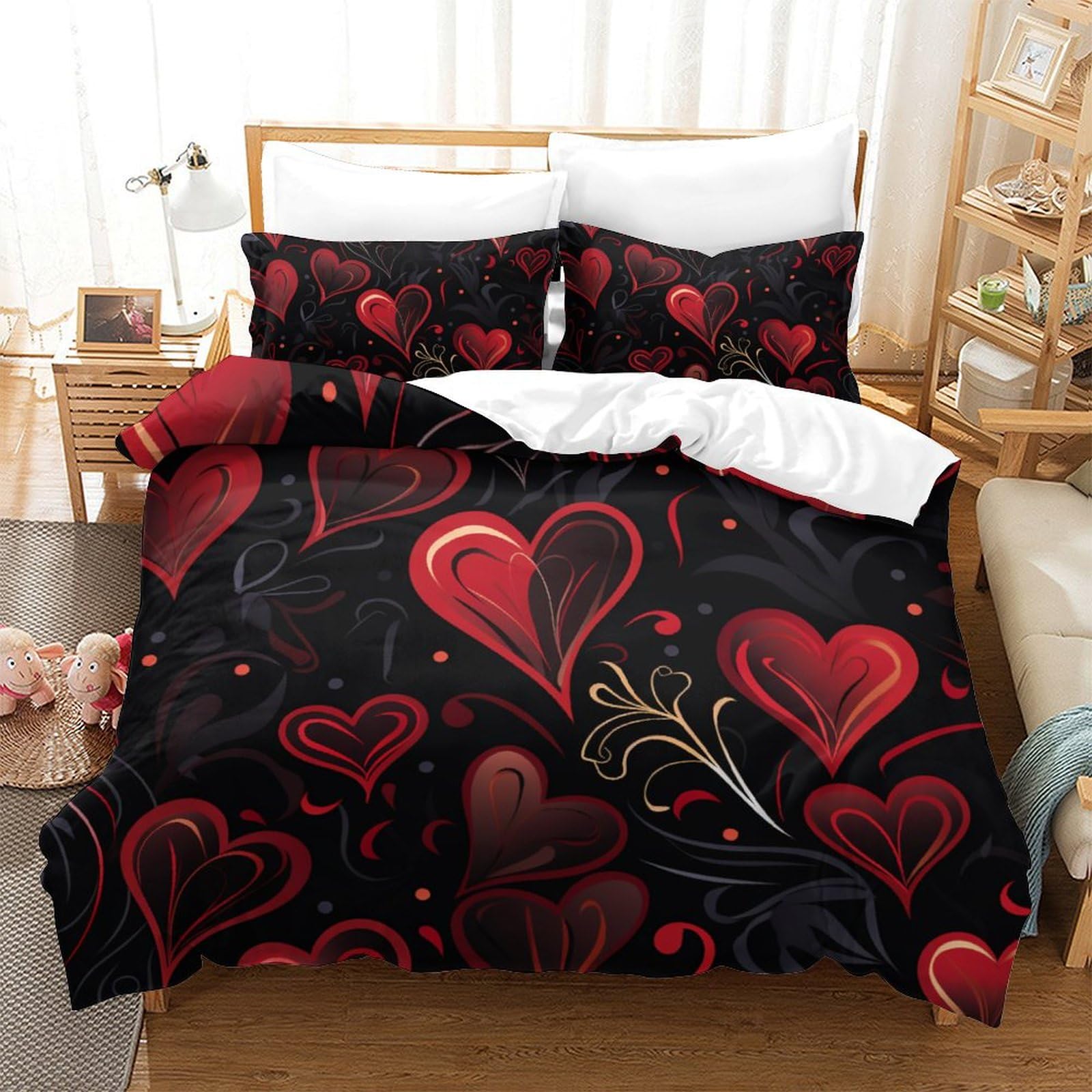 Housse de couette 220x240 cm imprimée 3D avec 2 taies d'oreiller