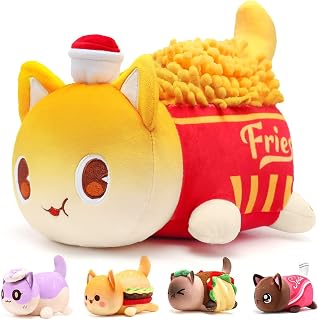 8" Adorable Dessert Cat Plush Toy, Variety of Sweet Treat Cats, Stuffed Animal Soft Toy, 3D Plushie, Cozy Decorative Throw Pillow, Charming Soft Cat (French Fries cat)