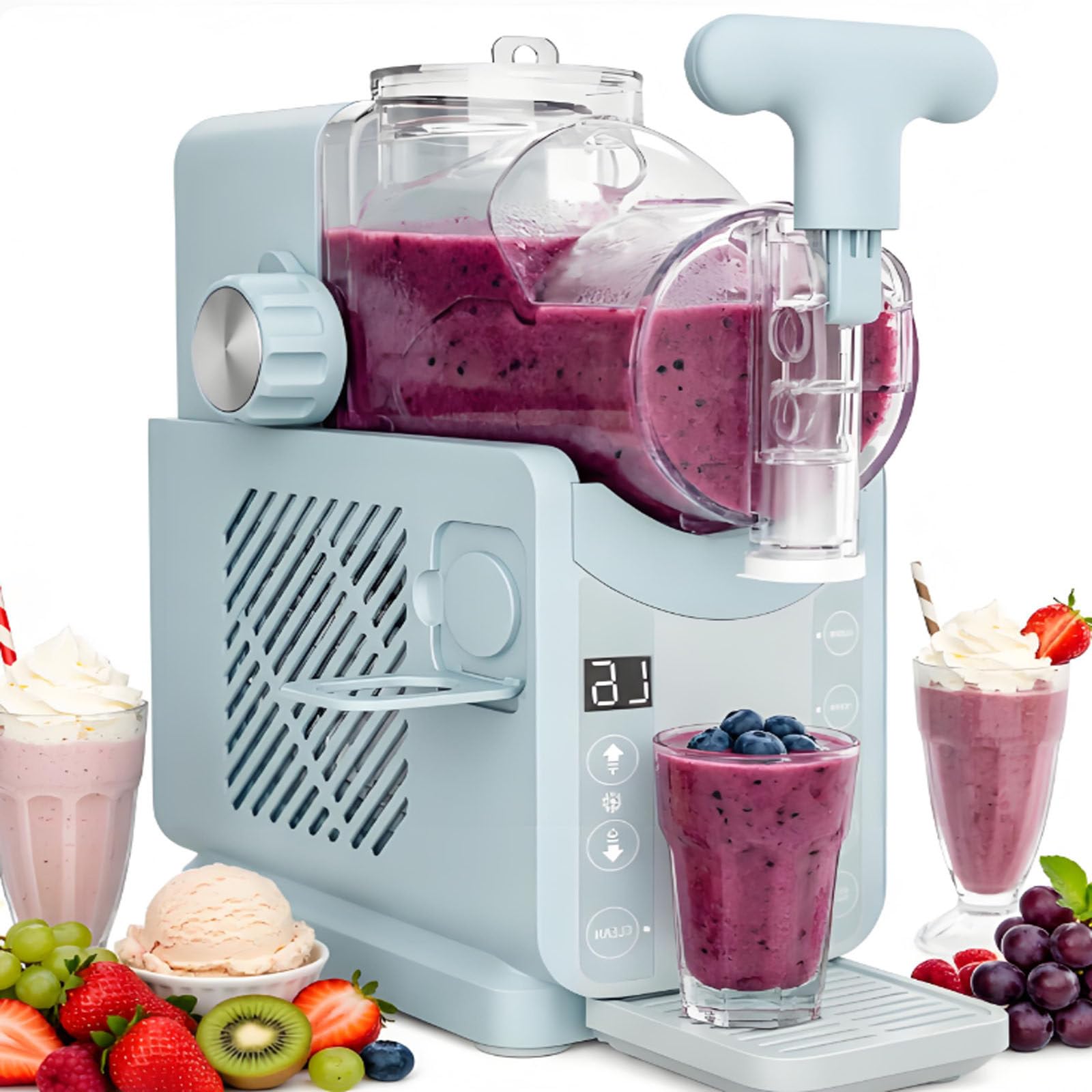 smafoseedding 2l Slushy Maker Machine, Granita & Cold Drink Mixer Machine With Approx 15 Min Prep, Soft Serve Ice Cream Maker For Milkshakes, Granitas And Fruit Drinks, 5 Presets,Self-Cleaning Blue