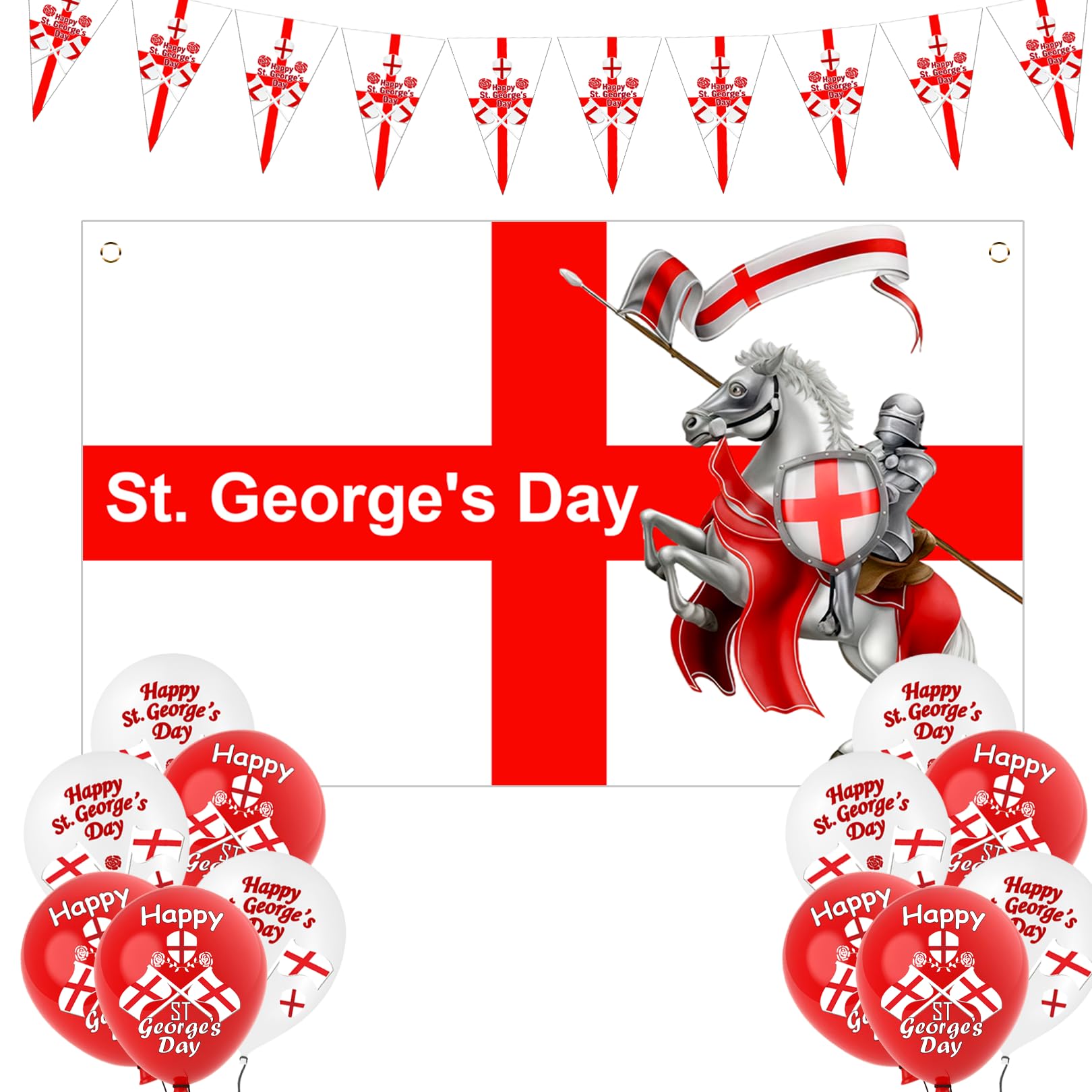 St Georges Flag, Happy St. George's Day Decorations Bunting with Balloons for England National Backdrop Decorations