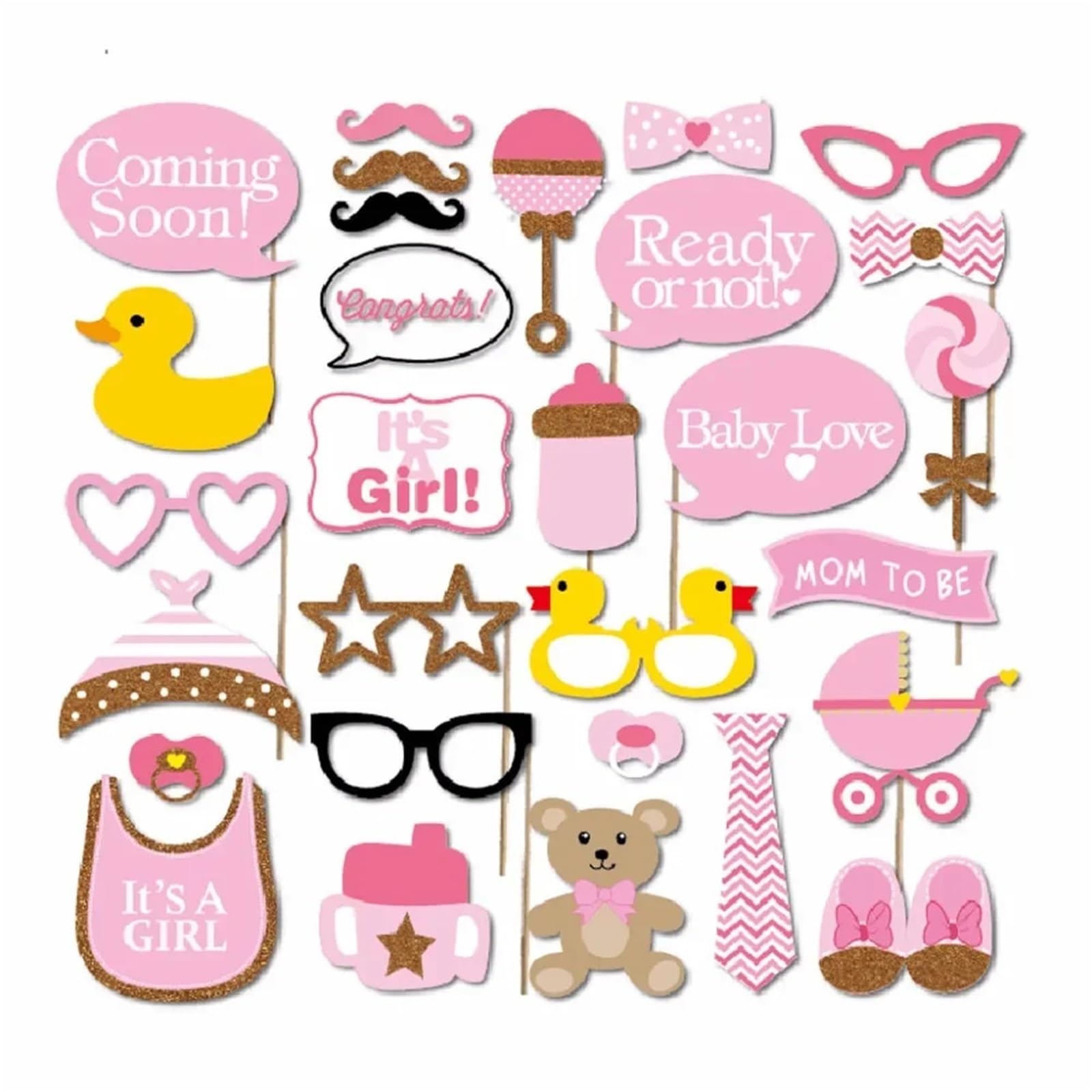 Adorable Party Decoration Set - Pink & Blue Photo Booth Props for Celebrations and 1st Birthday Parties(Pink)