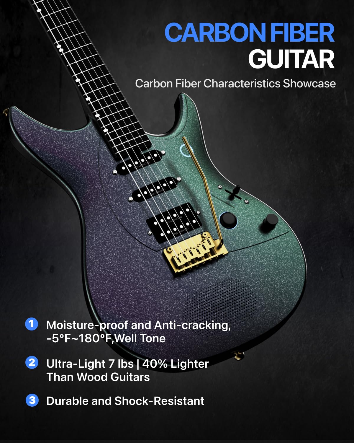 ENYA INSPIRE PRO AL Chitarra Elettrica con Pickup APEX LAB | Altoparlante 20W anti-larsen, corpo carbonio 39", 64 preset, looper, accordatore, barra tattile, per suono silenzioso e live.