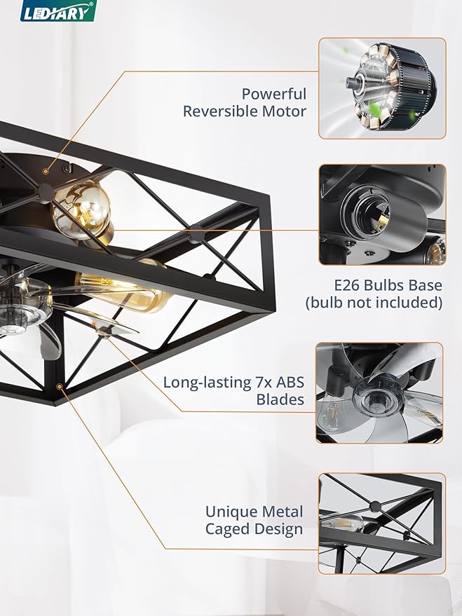 Ventilador de Techo Cuadrado con Luz y Control Remoto, 6 Vel miniatura 6