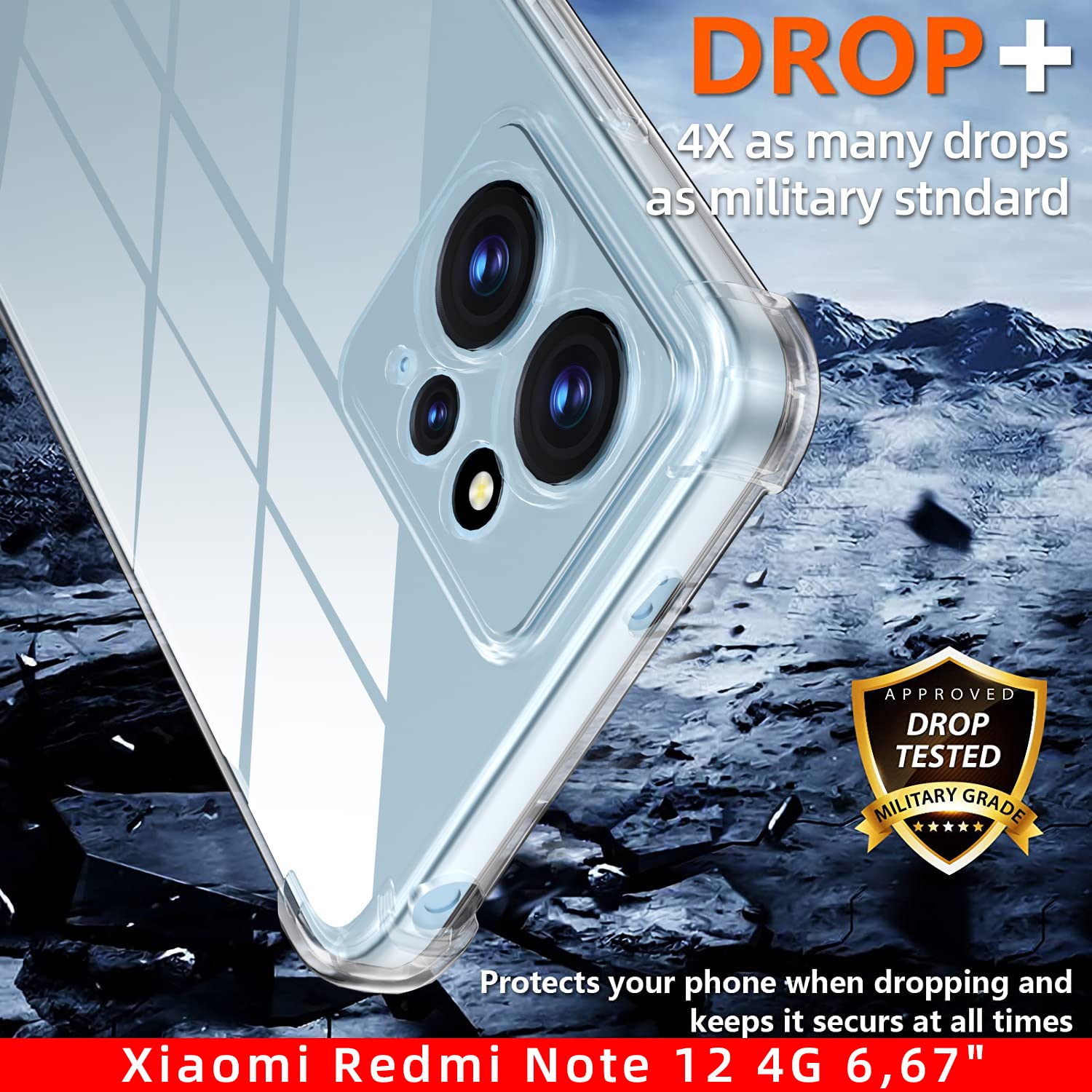Cover Trasparente Per Xiaomi Redmi 12 Con 2 Pellicole Vetro Temperato - Custodia Morbida TPU Antiurto