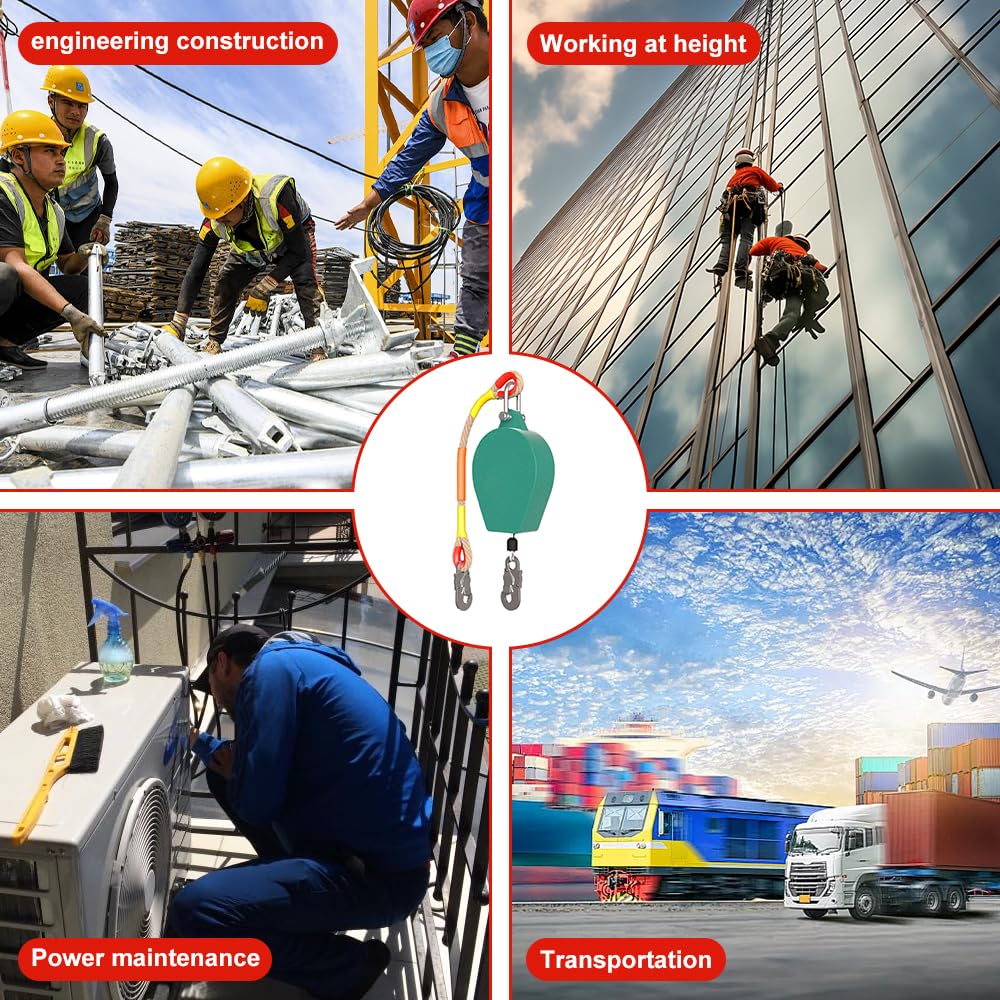Ligne de vie auto-rétractable, ensemble de protection contre les chutes rétractable de 10 m, ligne de vie rétractable portable avec double structure de verrouillage, protection anti-chute pour