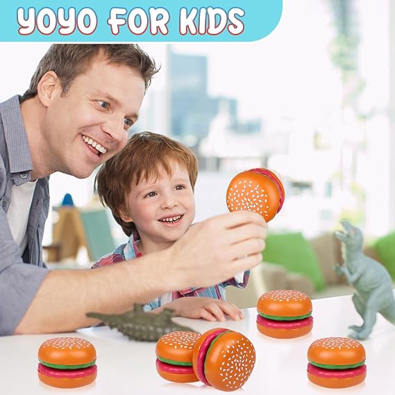 36 Pack Hamburger Yo Yo Toys Bulk for Kids Classic Responsive Plastic Yo-Yo for Beginners Fun Novelty Toy for Burger Theme Birthday Party Favors, Classroom Treasure Box Prizes, Goodie Bag Stuffers