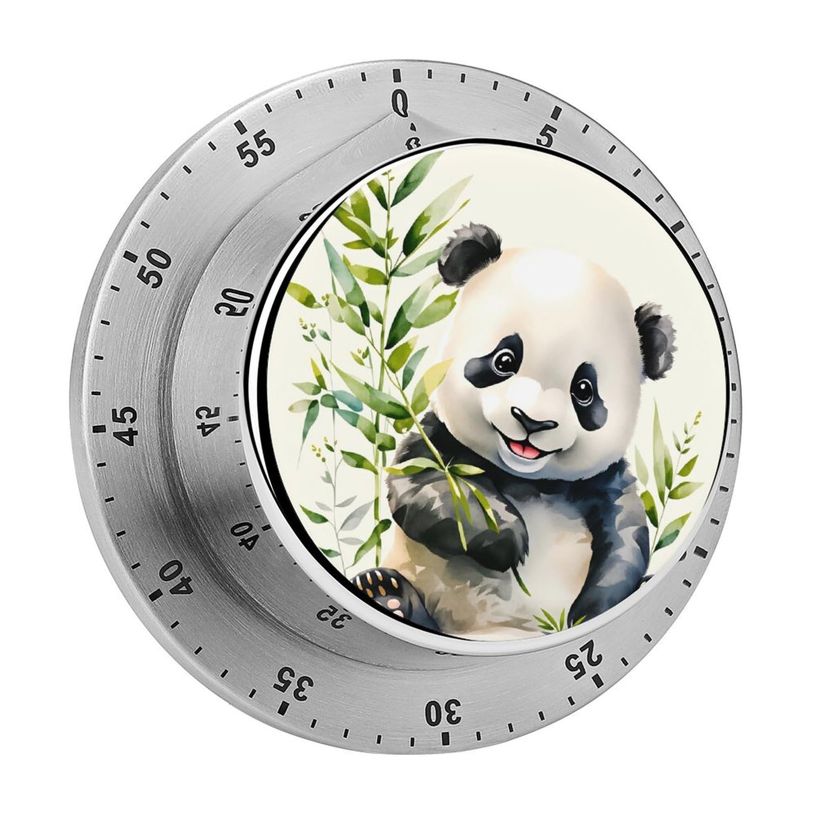 Cute Watercolor Panda 60 Minute Wind Up Timer,Visual Mechanical Magnetic Timer with Loud Alarm for Kitchen