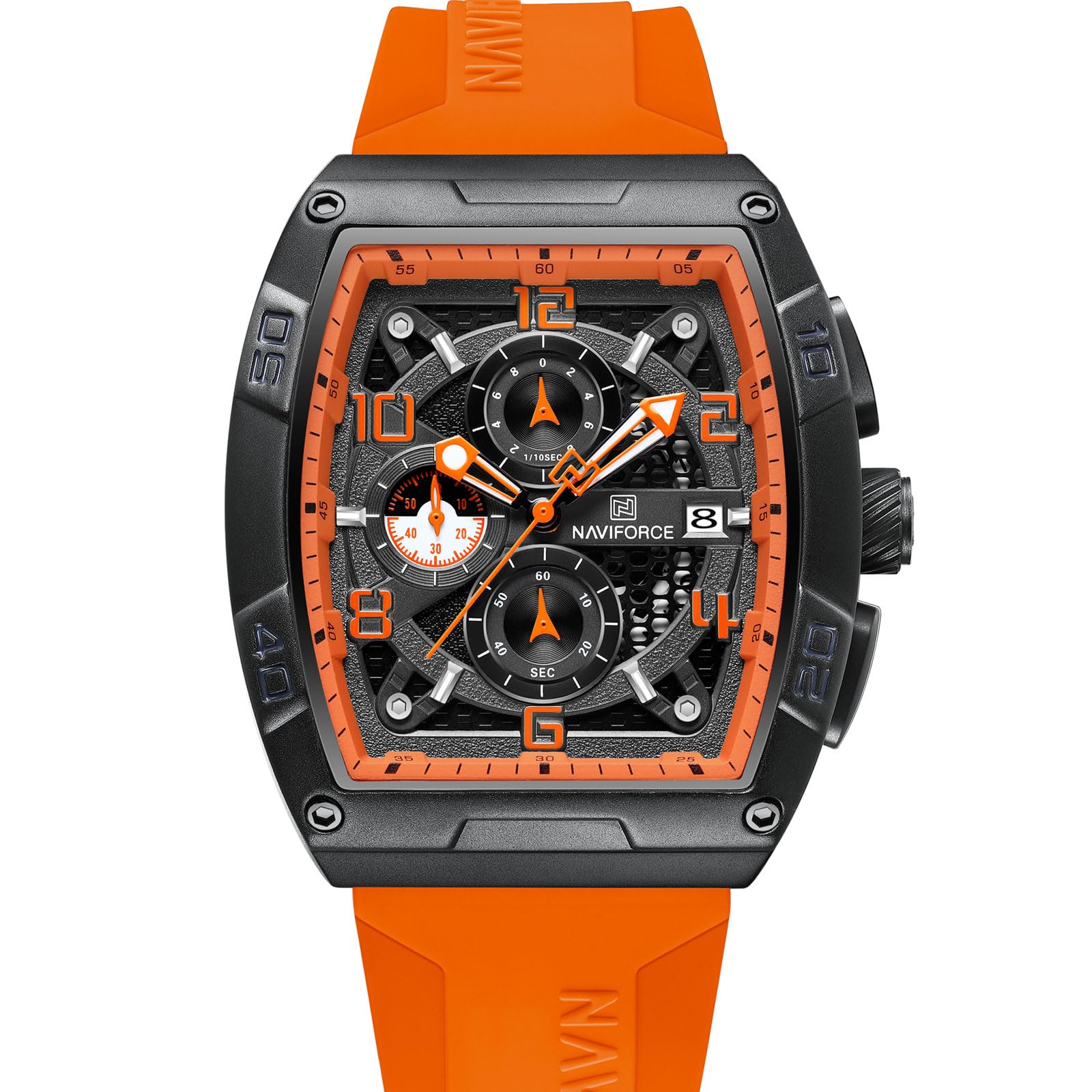 NAVIFORCENF8052 Luminous Hollow Dial Barrel-Shaped Silicon Strap Sports Watch