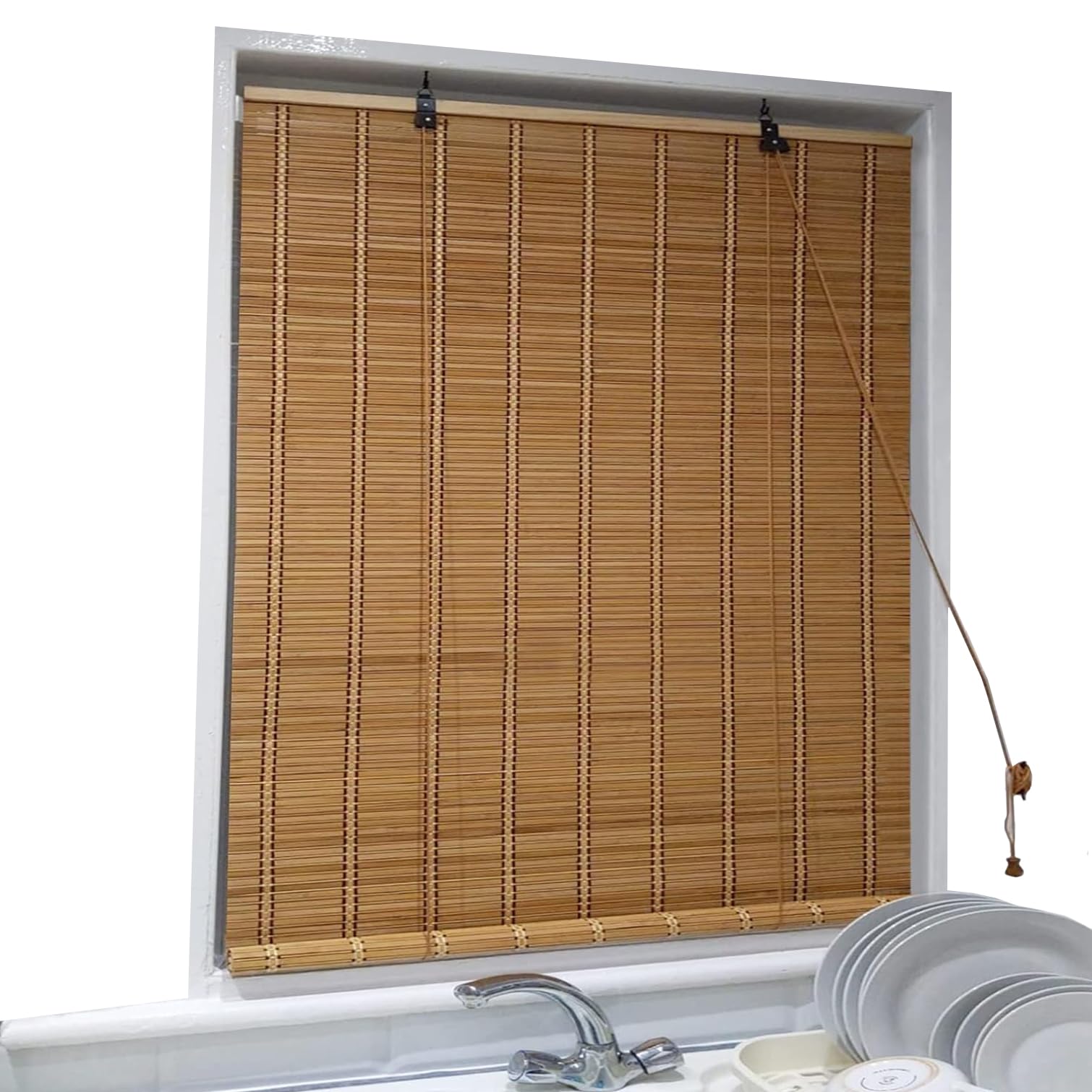 Roleta bambusowa w stylu retro, roleta bambusowa, roleta z filtrem światła, roleta rzymska, z bambusa, do użytku wewnątrz i na taras, do kuchni (130 x 120 cm)
