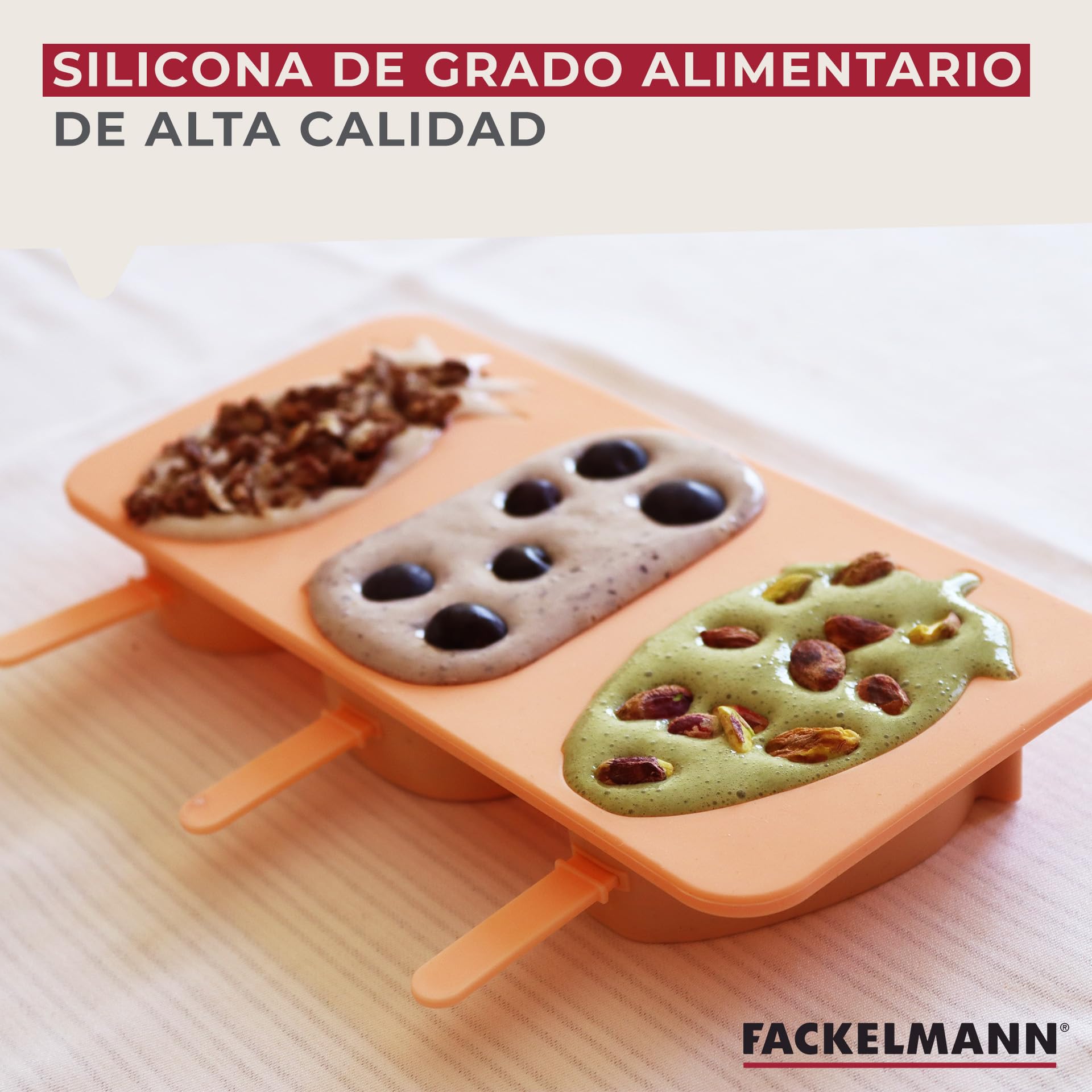 Fackelmann Molde de Silicona para Helados, Heladera de Silicona, Reutilizable, Soporta Temperaturas entre -40ºC y 230ºC, Apto para Horno y Congelador, Apto para Lavavajillas, Naranja Pastel, 1 ud.