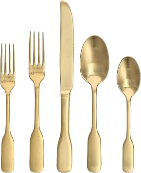 Fortessa Ashton 18/10 Stainless Steel, 20 Piece Flatware Set Service for 4, Brushed Gold