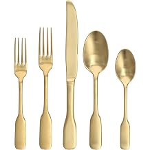 Fortessa Ashton 18/10 Stainless Steel, 20 Piece Flatware Set Service for 4, Brushed Gold