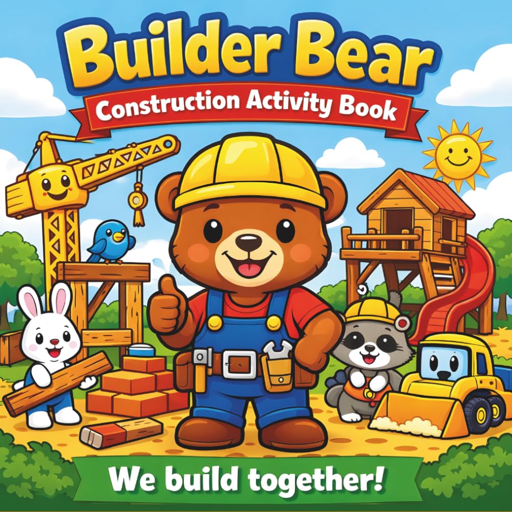 Builder Bear Construction Activity Book: Coloring Pages, Mazes, Hidden Objects & Puzzle Fun for Kids Ages 3–8