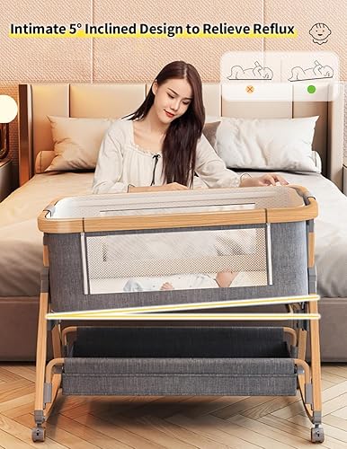 Miniatura 6 de Moisés de bebé, moisés de noche para bebé, 4 en 1, moisés portátil con ruedas, mosquitero y cesta de almacenamiento, cuna mecedora ajustable de 6