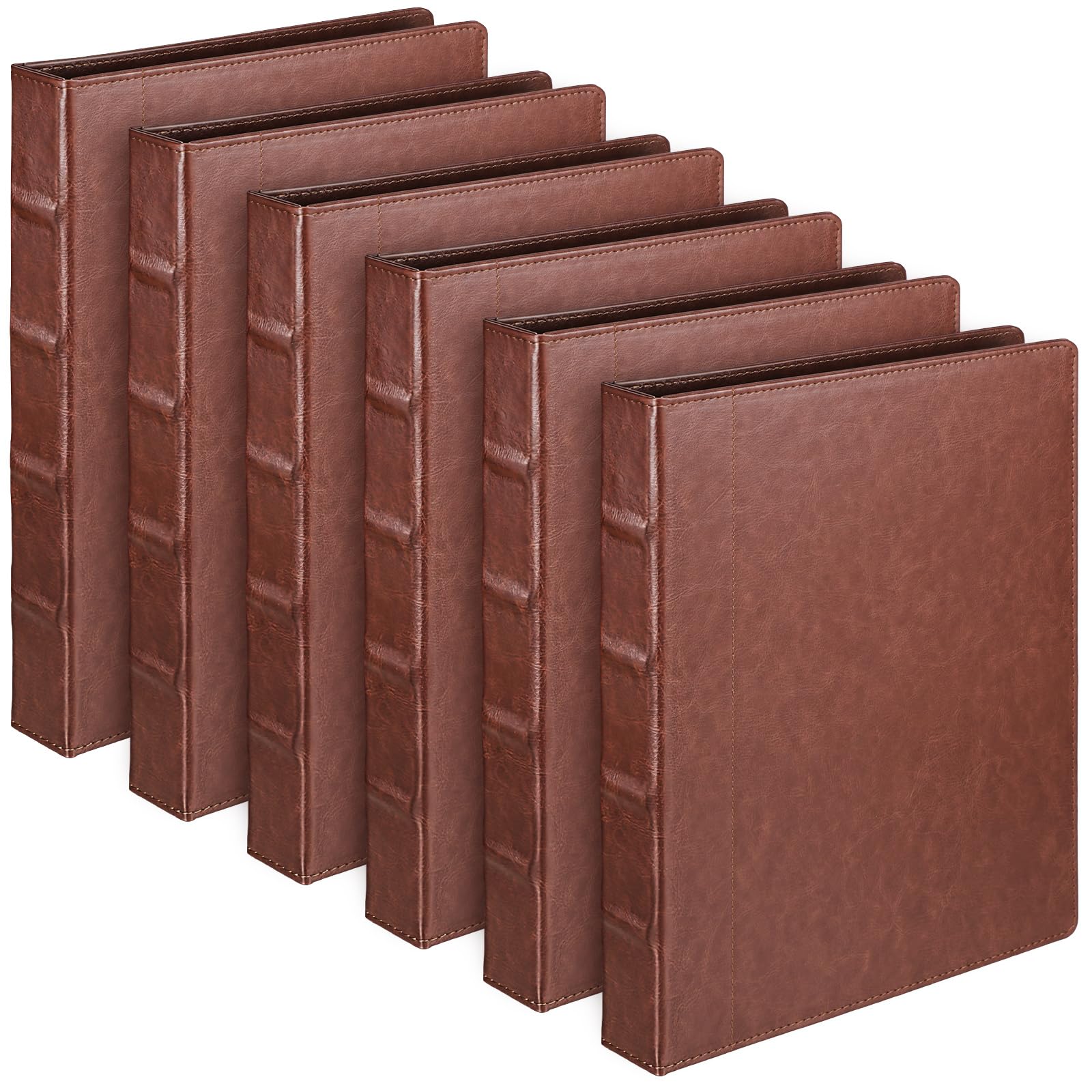 Fulmoon 6 Pcs Vintage Hardback 3 Ring Leather Binder, Portfolio Organizer Planner Binder 1 Inch 3 Ring Binder, Letter Size 13 x 9.4" PU Leather Binder for Office School (Dark Brown)