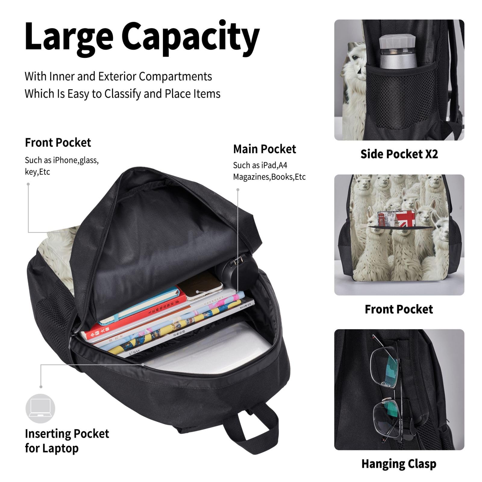 Zaino, borsa portapranzo, astuccio, set da 3 pezzi, per lavoro e