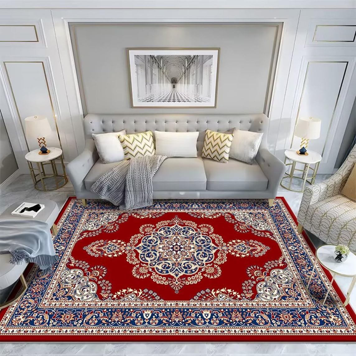 Amazon｜ペルシャ風 ラグ 赤 レッド ネイビー 青 紺 豪華 ヨーロピアン