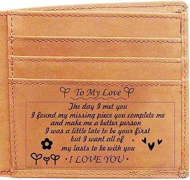 Customized Leather Front Pocket Wallet - Slim Wallet RFID Minimalist Credit Card Wallets - Personalized Gift, Brown- to My Love, S