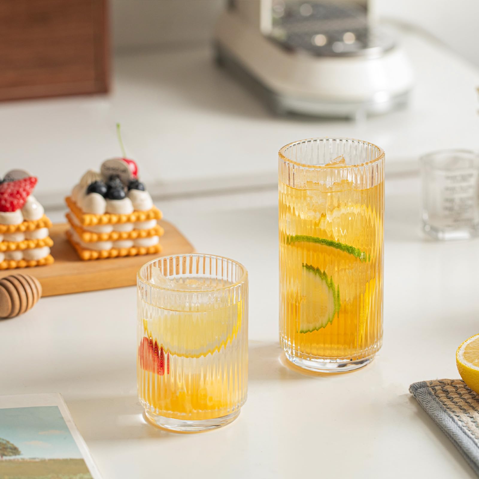 INSETLAN Wassergläser 12er-Set, 6x 355ml Highball Gläser & 6x 235ml Lowball Gläser, Geriffelte Trinkgläser für Ideal für Zuhause, Restaurants, Partys | Spülmaschinenfest