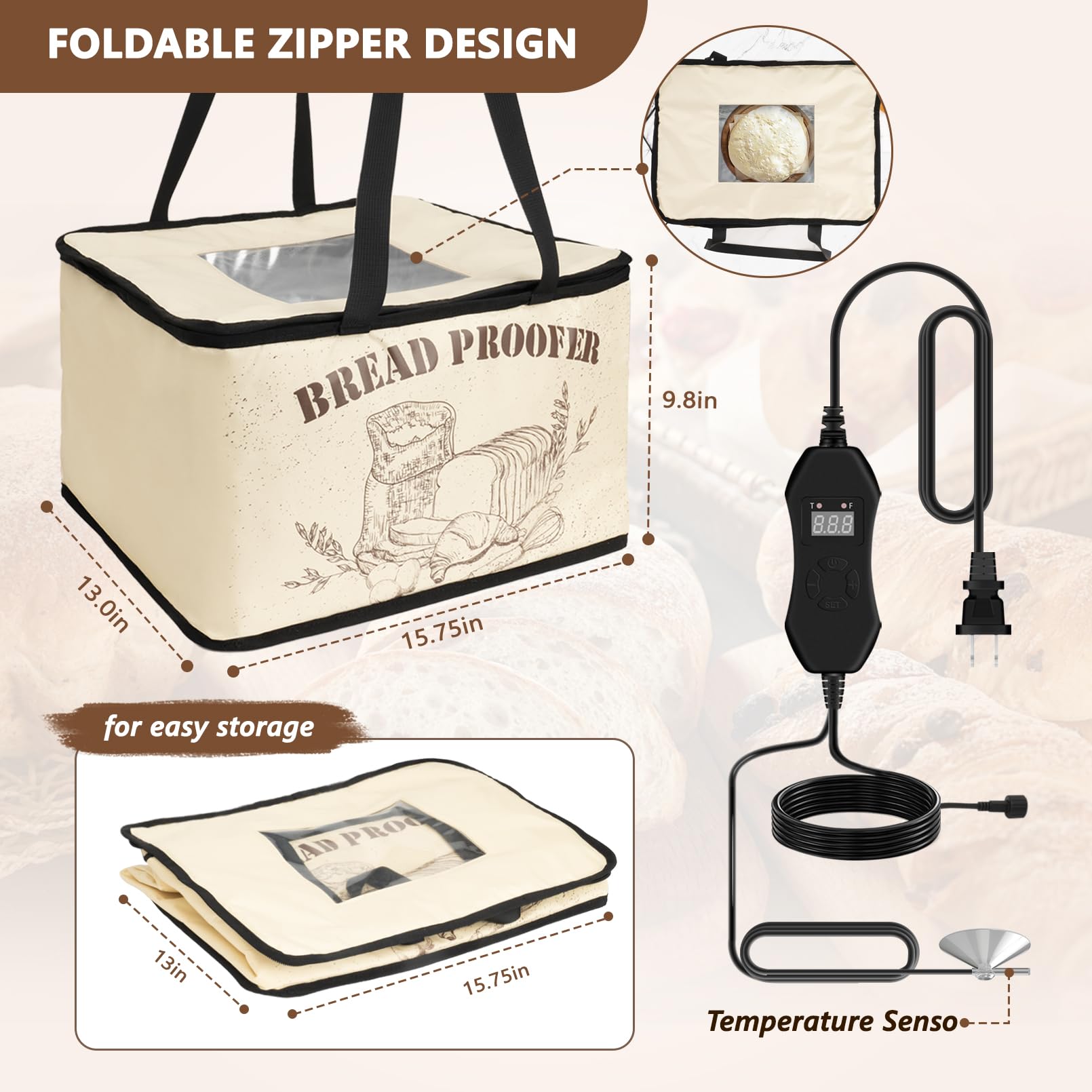 Hobychild Sourdough Bread Proofer Warming Box Foldable Bread Warming Mat Collapsible Proofing Box for Dough Yogurt Fermentation with Adjustable Temperature & Timer Controller