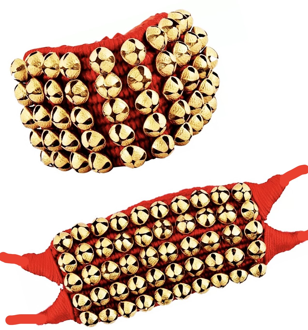 Ghungroo World Women's Brass Ghungroo Anklets Bells (5 Line Double String Pad, Red, Pair)-image-49