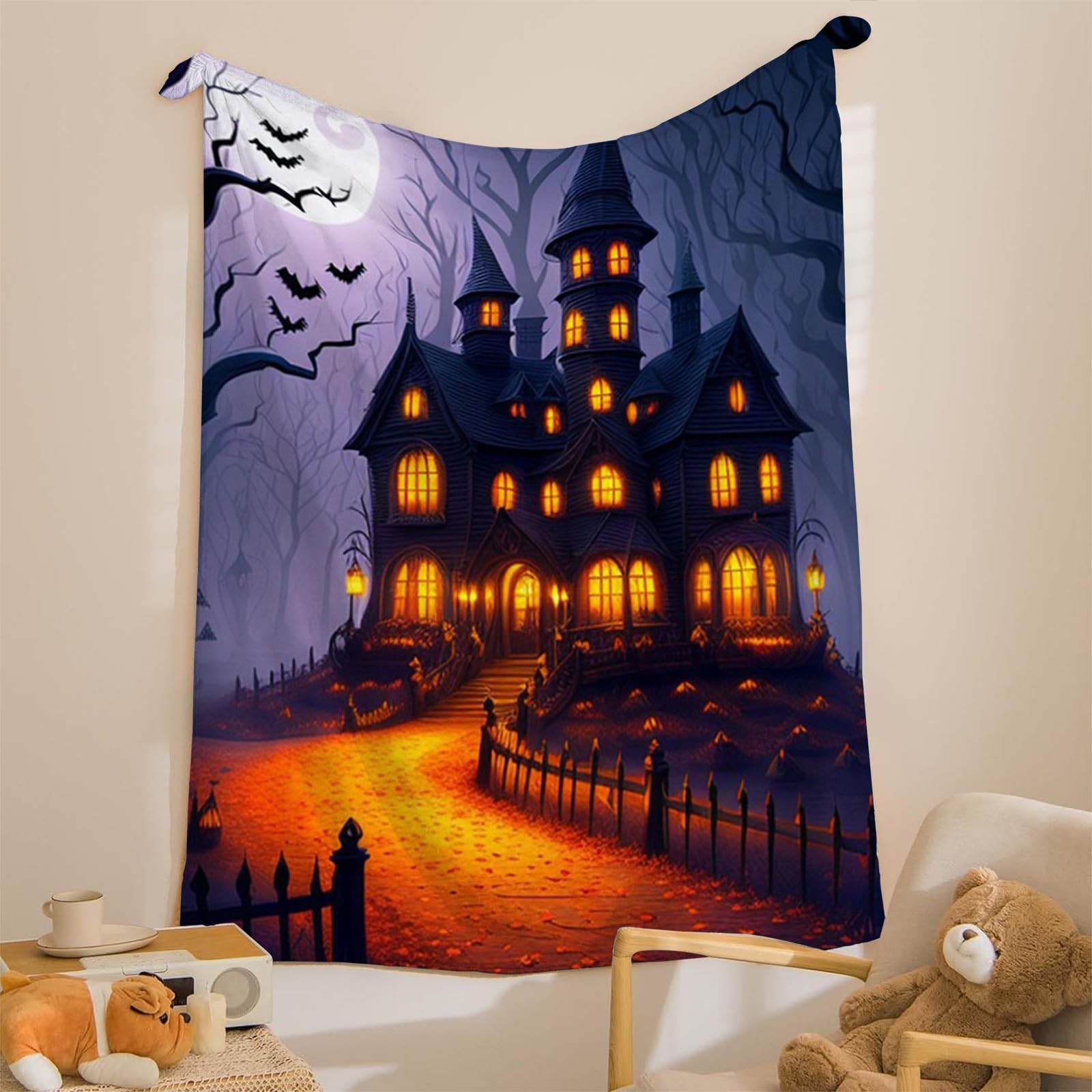 Générique Duży koc na sofę na Halloween, koc polarowy do domu retro, miękki i puszysty koc flanelowy, odpowiedni do łóżek i sof (220 x 240 cm) AL1044
